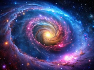 A Mesmerizing Spiral Galaxy Formation Rotating with Vibrant Colors Against the Vast Cosmos, Capturing the Beauty and Mystery of Space and Cosmic Phenomena
