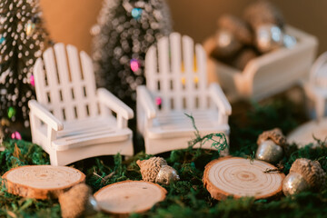 Winter Decoration with Tree Stumps and Glitter Acorns