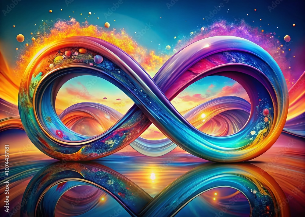 Poster an abstract representation of infinity with fluid design elements illustrating endlessness and capti