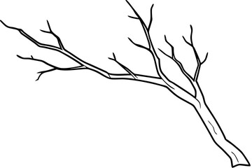 Line Art Driftwood Branch Illustration. Black and White Natural Design.