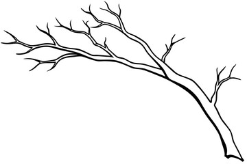 Line Art Driftwood Branch Illustration. Black and White Natural Design.