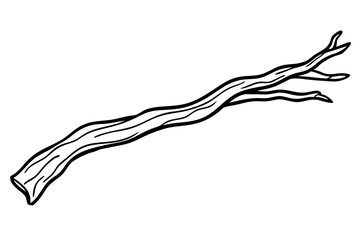 Line Art Driftwood Branch Illustration. Black and White Natural Design.