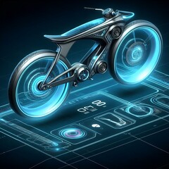 Futuristic Electric Motorcycle with Glowing Digital Interface