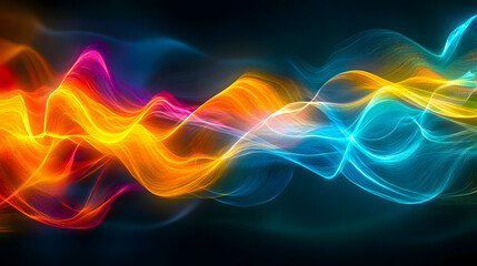 Vivid Abstract Waves of Colorful Light Flowing Through Darkness, Creating an Ethereal and Energetic Visual Experience for Inspirational Backgrounds and Designs