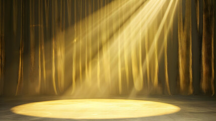 Soft yellow spotlight on a velvet curtain background, highlighting a classic elegance 