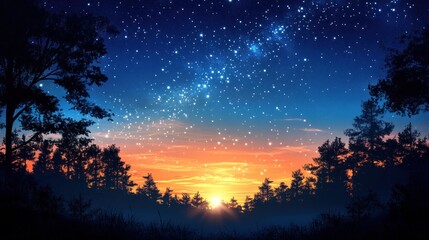 Fototapeta premium Background of sky full of stars shining brightly at night, mysterious and quiet atmosphere.