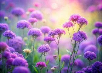 Obraz premium Beautiful Tilt-Shift Photography of Watercolor Purple Flower Background, Capturing the Delicate Details and Soft Hues for Nature Lovers and Floral Enthusiasts