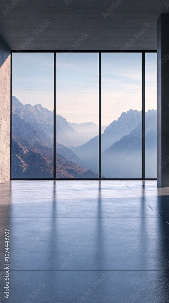 Aufkleber a large window in a room with a view of mountains