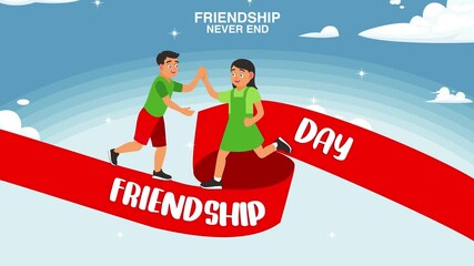Happy children celebrating friendship day. Happy Friendship Day. video motion graphic.