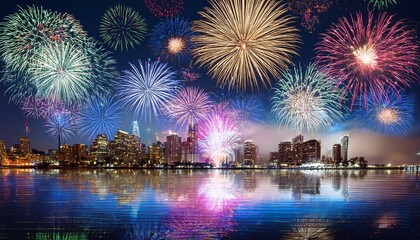 Obraz premium fireworks over the river