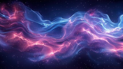 Ethereal Light Waves in a Cosmic Space Scene with Vibrant Colors Composed of Blurs, Swirls, and Sparkles Against a Dark Background