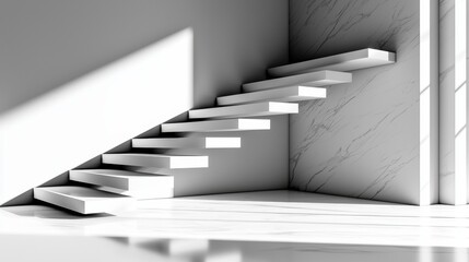 Minimalist 3D model of a modern staircase in a monochrome palette