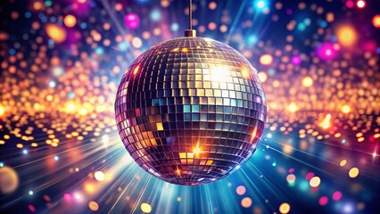 Obraz premium Captivating Double Exposure Photography of a Shiny Disco Ball Merging with Colorful Lights and Vibrant Patterns for a Festive Atmosphere