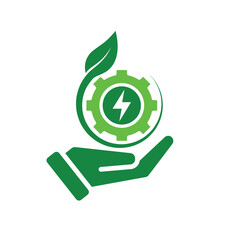 Ecology icon. renewable energy in hand, environmental protection, earth, leaves, recycling, green energy, green icon. simple design style. energy, resources