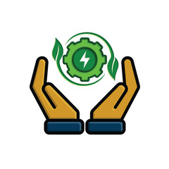 Ecology icon. save renewable energy in hand, environmental protection, earth, leaves, recycling, green energy, green icon. flat design style. energy, resources