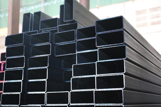 steel pipe product group square pipe Construction steel products such as black steel pipes, image ideas, examples of steel products.metal warehouse industry, delivery to customers.