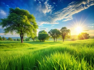 Obraz premium Captivating Landscape Photography of a Tranquil Watercolor Scene Featuring Lush Green Grass and Nature's Beauty, Perfect for Inspiration on How to Paint Grass in Watercolor