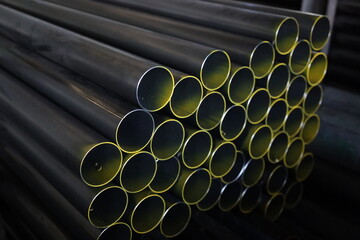 steel pipe product group square pipe Construction steel products such as black steel pipes, image ideas, examples of steel products.metal warehouse industry, delivery to customers.