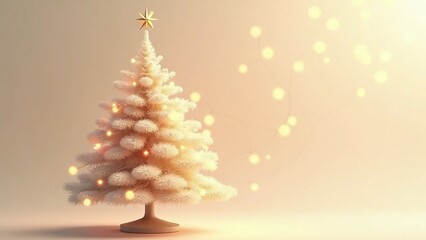 Digital illustration of Christmas tree in realistic yet stylized manner scene, scene-festive and tree-beige