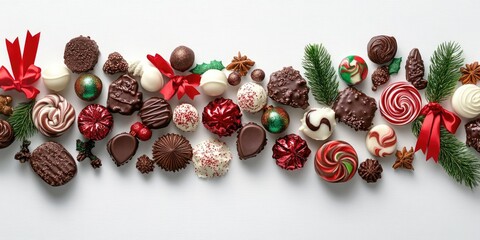 Festive christmas candy and chocolate arrangement for holiday celebration and gift ideas