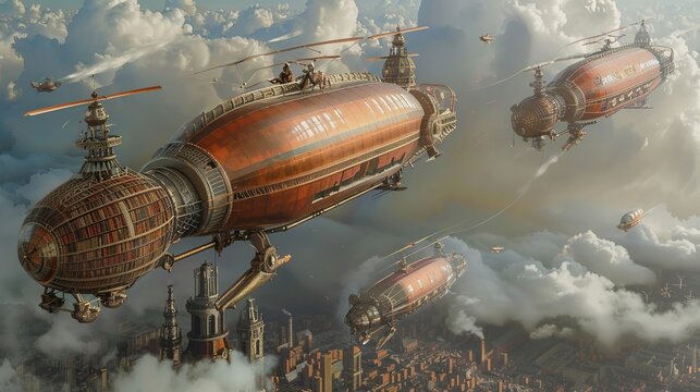 A series of steampunk-inspired airships that serve as mobile libraries traveling from city to city