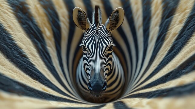 Zebra stripes stretched and curved, forming a swirling, distorted pattern that creates a surreal and abstract visual effect. Abstract animal print, Surreal stripes