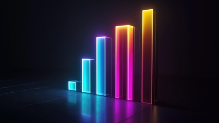 Futuristic Neon Bar Chart Displaying Data Trends in a Modern Design for Analytics Purposes