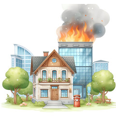 Cute Firefighter Clipart, Watercolor Firetruck Clipart, Helmet, Dalmatian, Extinguisher, Hydrant, Station for Scrapbooking, Card Making
