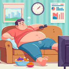 lazy man watching television with meal