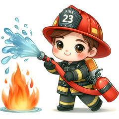 Cute Firefighter Clipart, Watercolor Firetruck Clipart, Helmet, Dalmatian, Extinguisher, Hydrant, Station for Scrapbooking, Card Making
