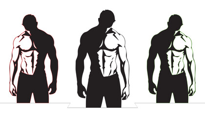 A silhouette of a muscular male Body with red & green outlines On white background. fitness & bodybuilding