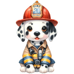 Cute Firefighter Clipart, Watercolor Firetruck Clipart, Helmet, Dalmatian, Extinguisher, Hydrant, Station for Scrapbooking, Card Making
