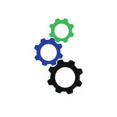 multicolored gears on a transparent background, flat vector illustration