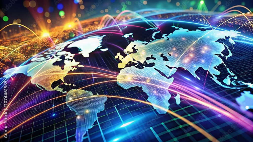 Aufkleber captivating virtual data streams flowing across a digital map representing modern connectivity and i