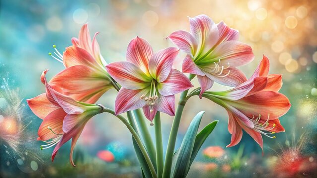 Captivating Watercolor Amaryllis Blooms on Soft Background – Perfect for Floral Decor, Art Prints, and Nature Inspired Designs to Enrich Your Home or Office Space