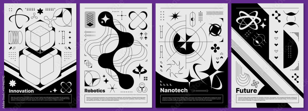 Poster brutalism y2k posters of abstract retro elements and 3d shapes, vector backgrounds. brutalism poster