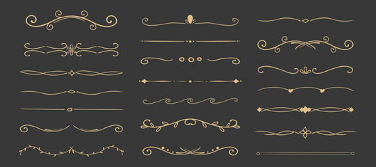 Swirl line divider, doodle decorative fancy ornament border, simple hand drawn frame. Retro curve set flourish thin decorations.