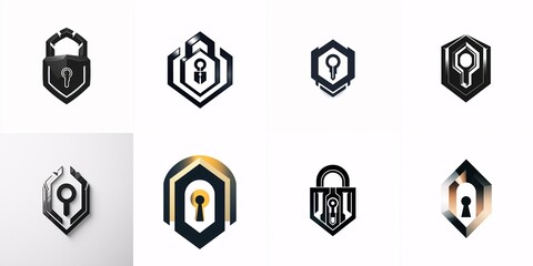 A contemporary padlock logo showcasing a stylized keyhole and geometric elements, symbolizing security and protection against a white background.