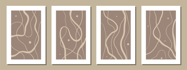 Set of stylish templates with organic abstract shapes and lines in nude colors. Pastel background in minimalist style. Contemporary vector Illustration