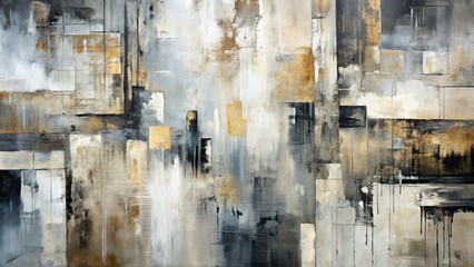 Abstract Modern Painting with Dynamic Paint Strokes in Grey, White, Beige, and Black - A Contemporary Art Piece Perfect for Minimalist Decor and Artistic Spaces