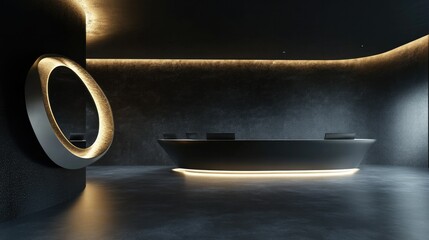 Spacious, modern 3D exhibition background with subtle lighting and elegant design, perfect for product displays.