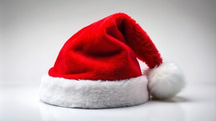 Classic Santa Claus Hat on White Isolated Background, Perfect for Holiday Themes and Festive Designs, Ideal for Seasonal Marketing and Christmas Celebrations