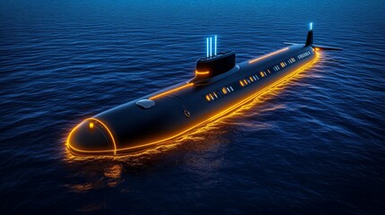 Futuristic Submarine Night Sea Ocean Military Vessel Technology