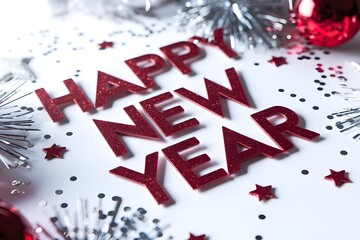 Happy New Year 2025 made of sparkles firework at night background