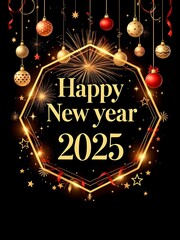 Happy New Year 2025 made of sparkles firework at night background