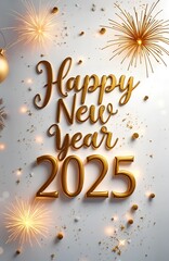 Happy New Year 2025 made of sparkles firework at night background