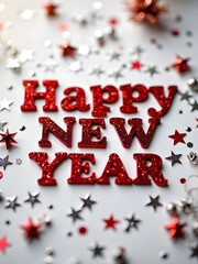 Happy New Year 2025 made of sparkles firework at night background