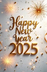 Happy New Year 2025 made of sparkles firework at night background