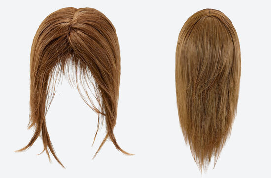 brown hair wig showcasing front and back views, perfect for beauty, fashion, or hairstyle concepts, isolated on a white transparent background
