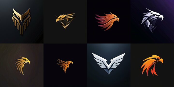 A modern logo showcasing a stylized eagle silhouette with sharp angles, embodying strength and excellence.